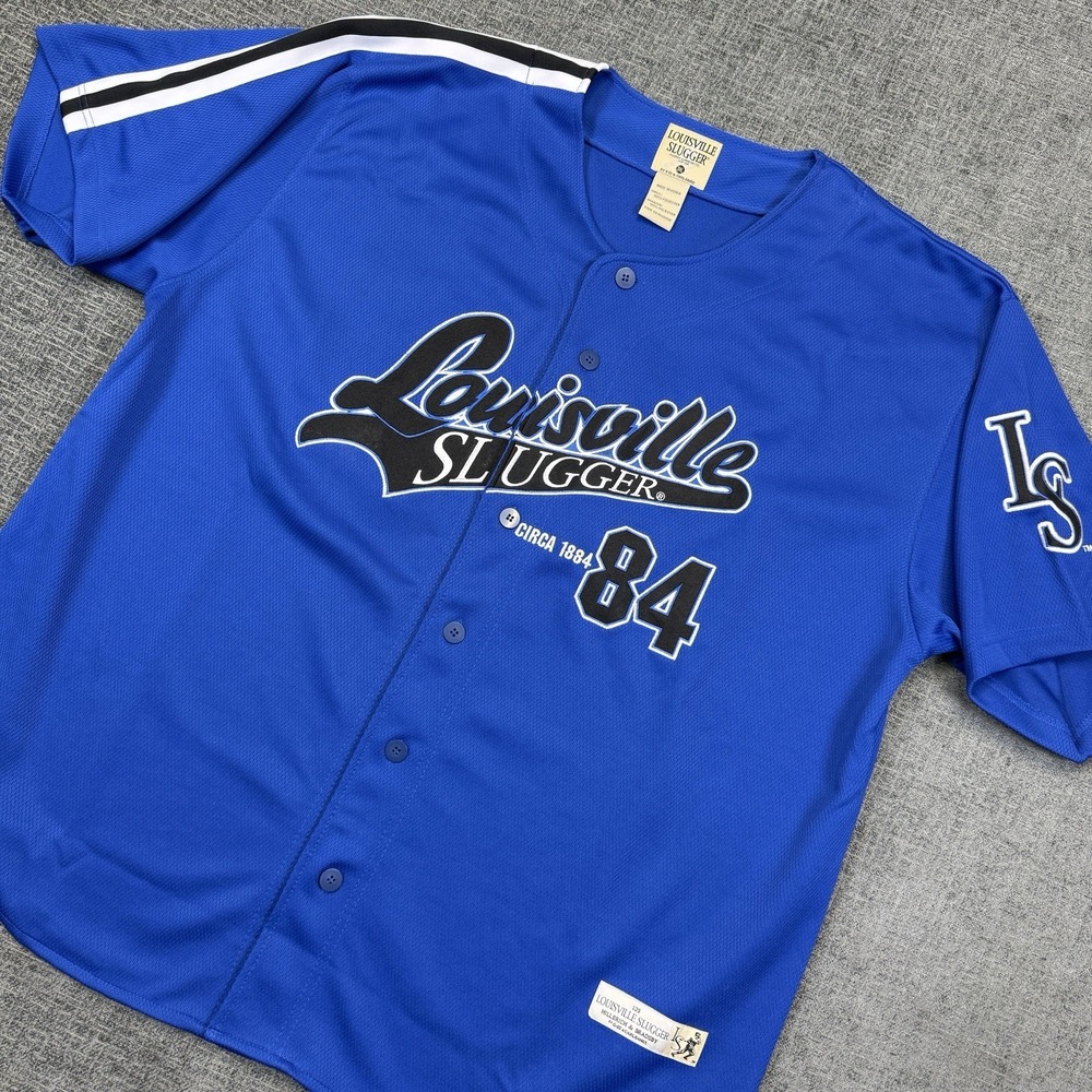 Louisville Slugger Baseball Jersey Mens 3XL‎ Blue Short Sleeve Button Up #84 MLB